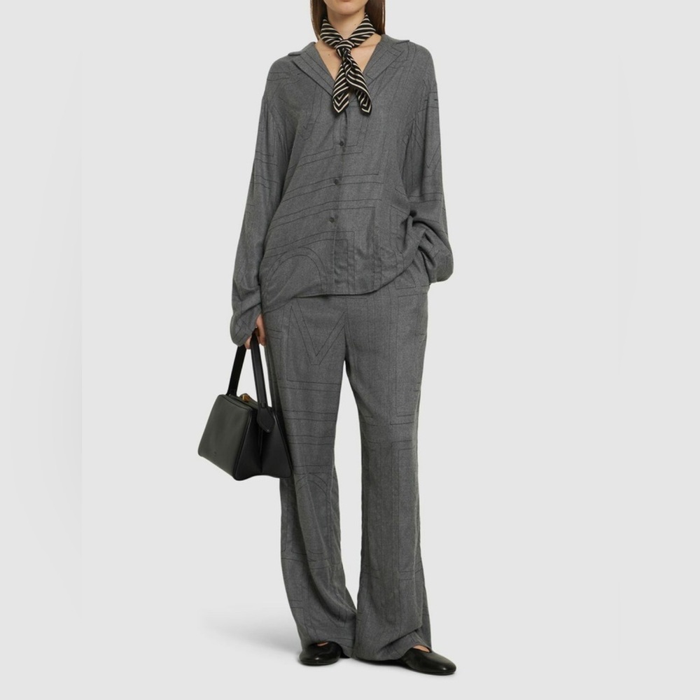 NWT Toteme Monogram Flannel PI Set (pants and top) in Grey Melange Size 32